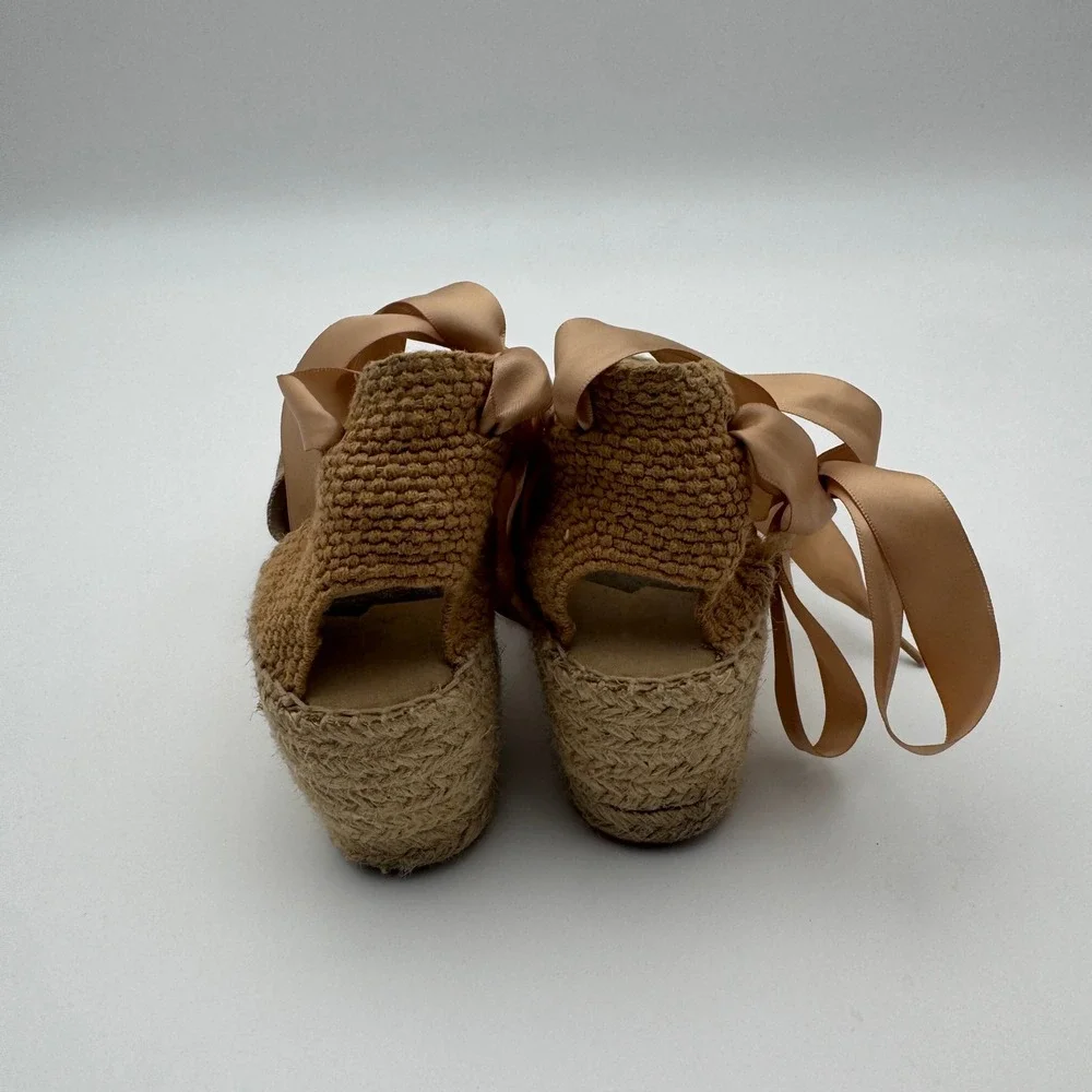 Diegos Classic Low Wedge Linen Lola Espadrilles Tan Lace Up Spain Womens 39